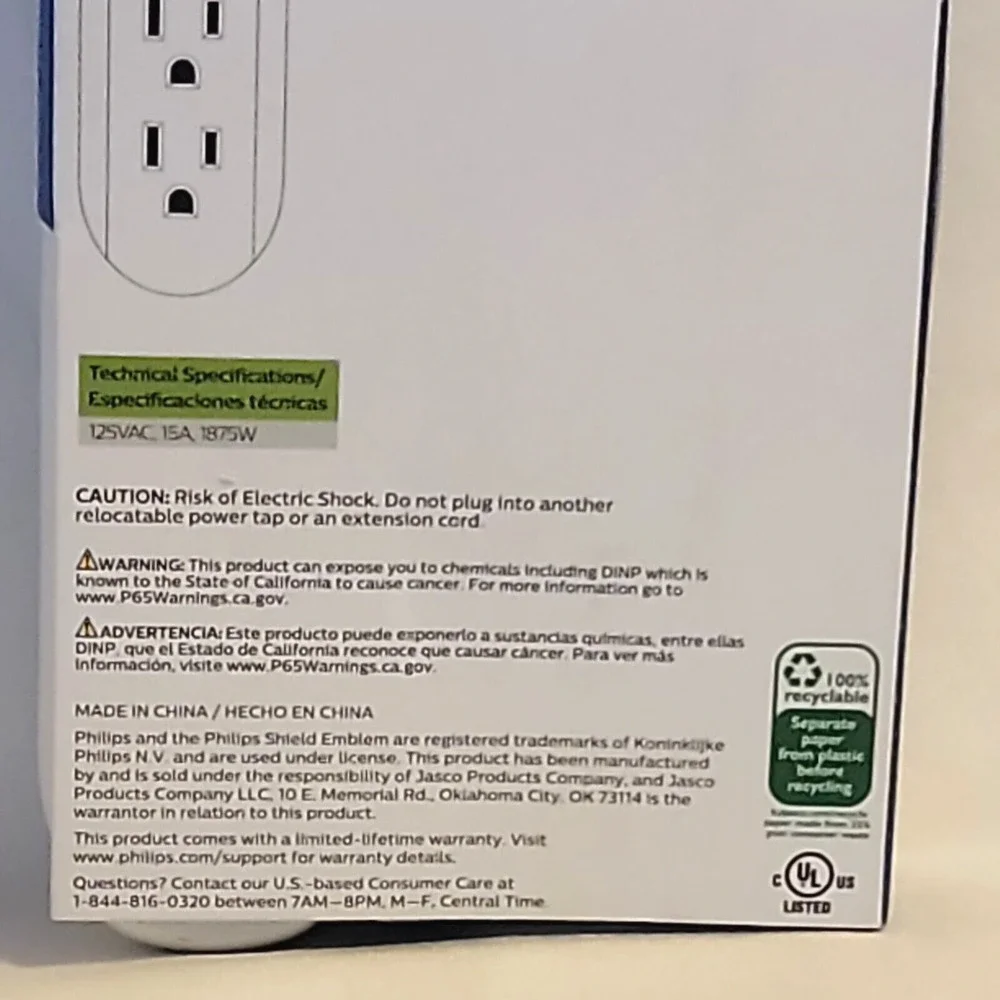 Philips Power Strip Home Power 6 Outlet 6 ft Braided Cord Indoor White